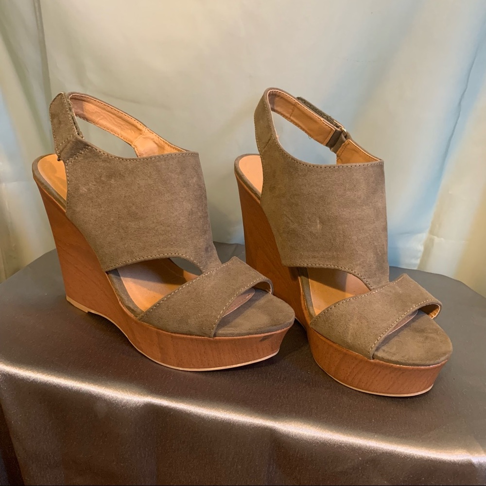 Olive green wedge heels